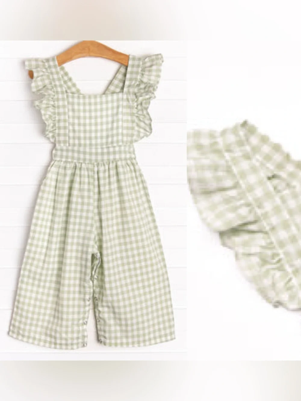 Girls Stitchy Fish Sour apple Gingham  check romper Outfit Size 24 month 24m